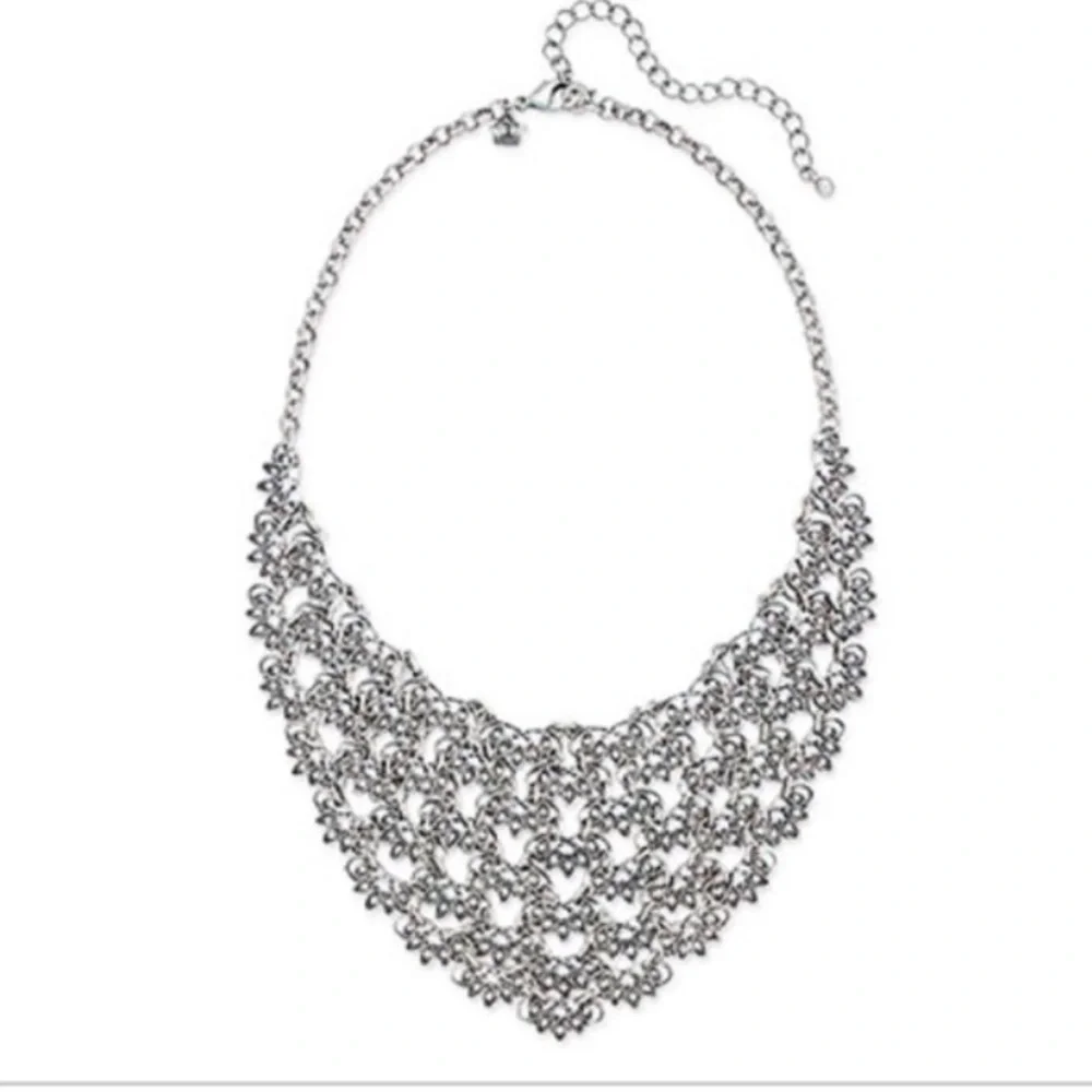 Premier Designs Ruffles Rhinestone Silver Tone Bib Statement Necklace - Picture 3 of 6